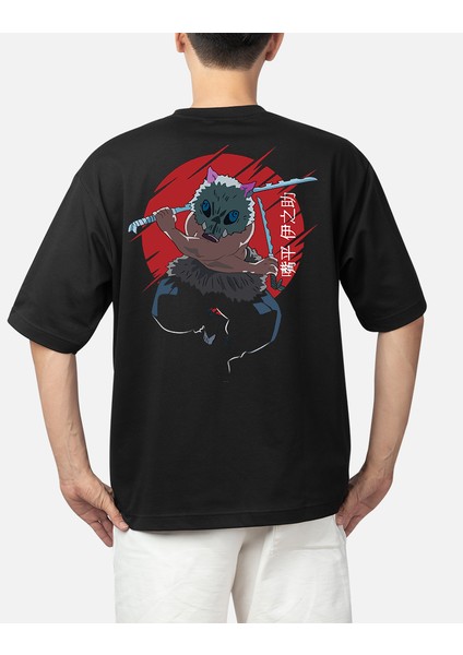 Wedday Siyah Demon Slayer Kimetsu Oversize Pamuklu T-Shirt Weds