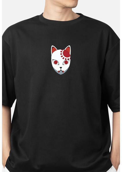 Wedday Siyah Kamado Tanjiro Maskesi Oversize Pamuklu T-Shirt Wed fiyatları