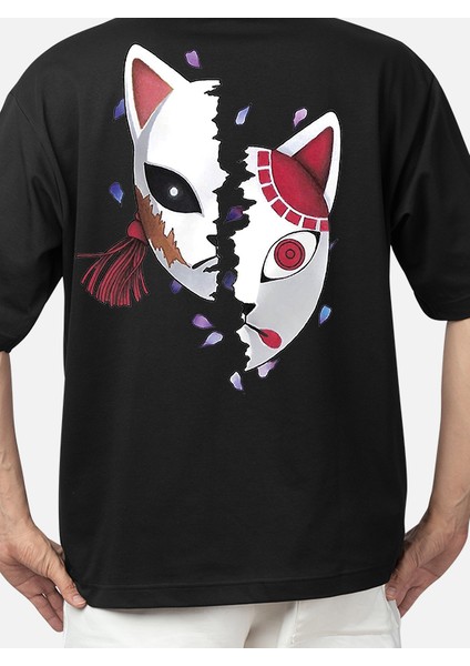 Wedday Siyah Kamado Tanjiro Maskesi Oversize Pamuklu T-Shirt Wed fırsatları