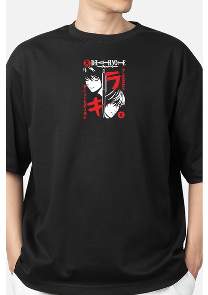 Wedday Siyah Anime Kısa Kollu Oversize Pamuklu T-Shirt Weds5