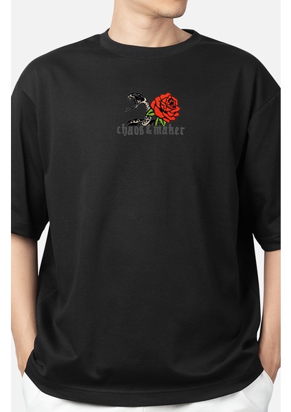 Wedday Siyah Sırt Baskılı Bisiklet Yaka Oversize Pamuklu T-Shir fiyatları