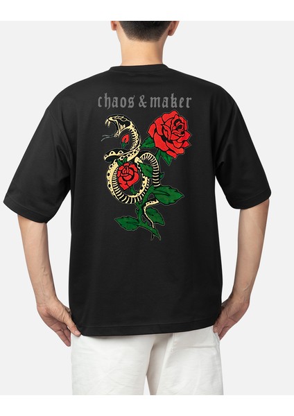 Wedday Siyah Sırt Baskılı Bisiklet Yaka Oversize Pamuklu T-Shir modelleri