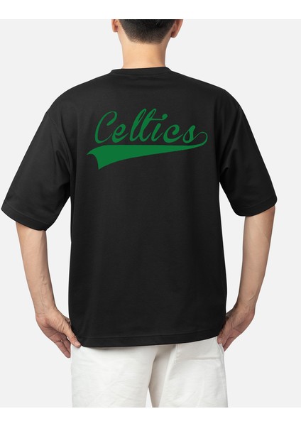 Wedday Siyah Boston Celtics Bisiklet Yaka Oversize Pamuklu T-Shi