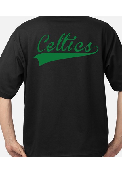 Wedday Siyah Boston Celtics Bisiklet Yaka Oversize Pamuklu T-Shi