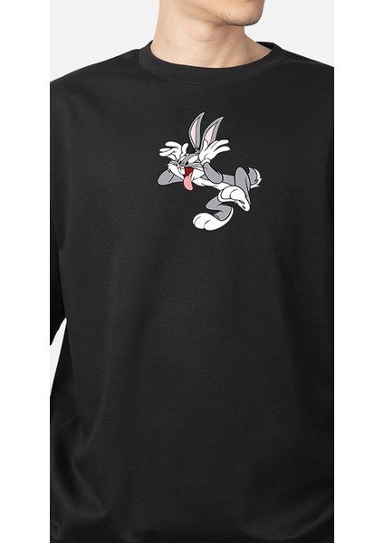 Wedday Siyah Bugs Bunny Baskılı Oversize T-Shirt Weds2