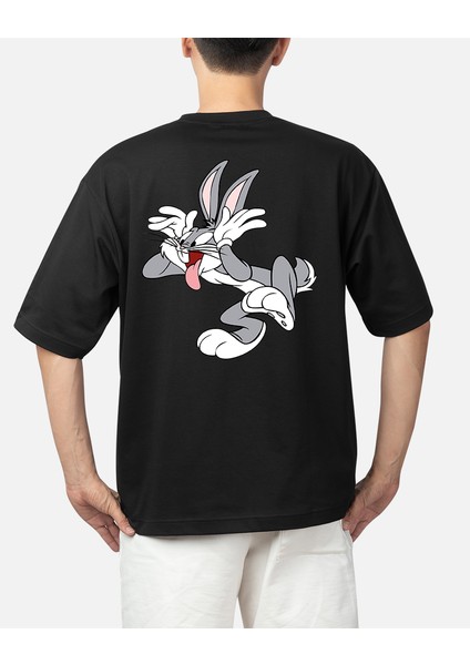 Wedday Siyah Bugs Bunny Baskılı Oversize T-Shirt Weds2