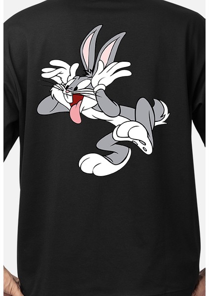 Wedday Siyah Bugs Bunny Baskılı Oversize T-Shirt Weds2