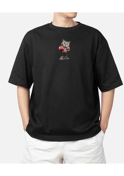 Boksör Kedi Siyah Oversize Tshirt