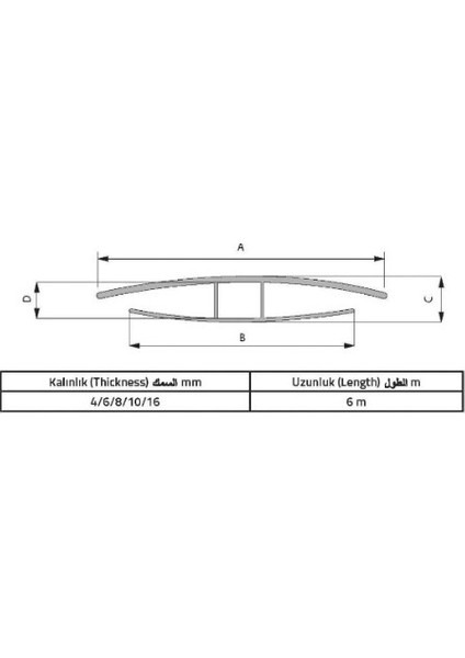 8 mm Plastik Polikarbon H Bağlantı Çıtası 1 Metre
