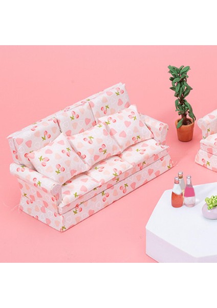 1/12 Dollhouse Sofa Dollhouse Mobilya Minyatür Kanepe Tatil Hediyeleri Üç Koltuk indirimleri