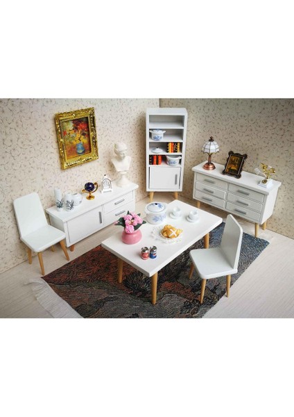 Beyaz 1/12 Dollhouse Minyatür Mobilya Masa Dolabı Oturma Odası Seti(Yurt Dışından)
