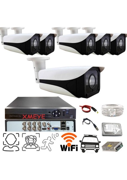 6 Kameralı 1080P Araç, Yüz ve Insan Tanımalı Hareket Algılayan 5 Mp Lens Dahua Metal Kasa Güvenlik Kamerası Seti Bs 304