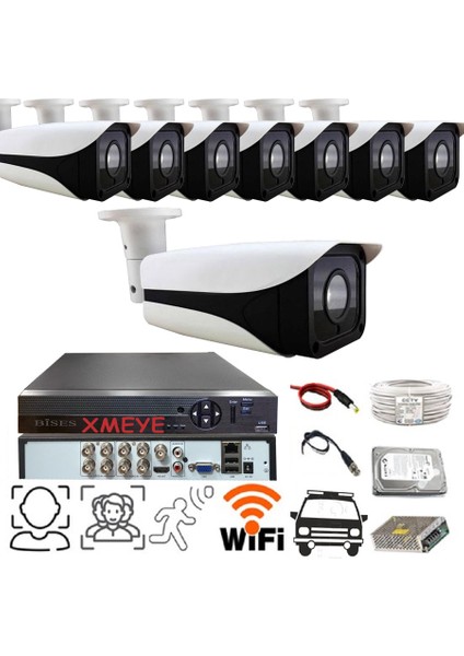 8 Kameralı 1080P Araç, Yüz ve Insan Tanımalı Hareket Algılayan 5 Mp Lens Dahua Metal Kasa Güvenlik Kamerası Seti Bs 304