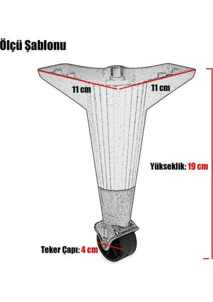 Tekerlekli Sihirli Masa Sehpa Puf Ünite Ayağı 19 cm Ceviz Ayak 4 Adet Vida