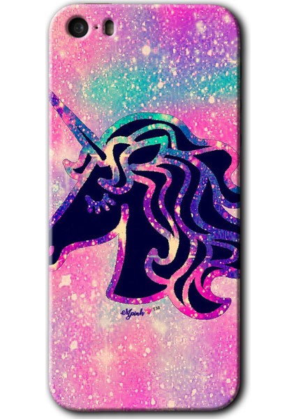 Apple iPhone 5s Kılıf Hd Desen Baskılı Arka Kapak + Mat Kobra Cam - Unicorn Kristal