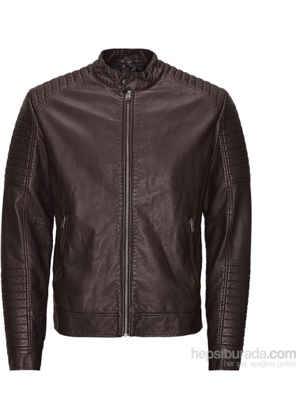 Jjcotano Biker 12094783 Kahverengi Deri Ceket Kahverengi