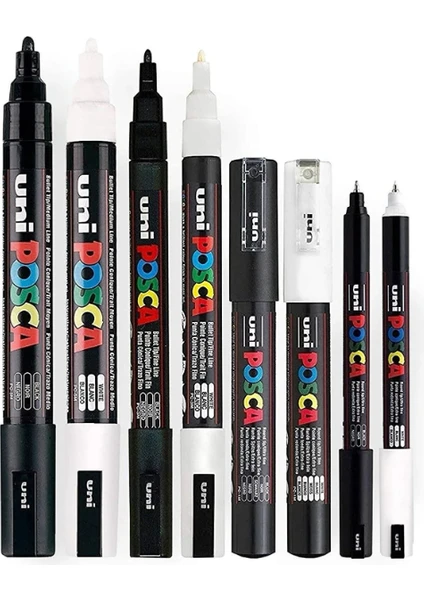 Uni Posca 1mr 1m 3m 5m Siyah Beyaz 8'li Kalem Seti