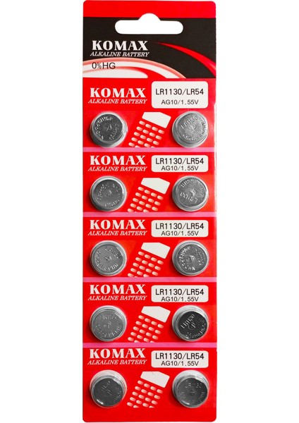 tedarik Komax Alkalin Pil 10 Adet Düğme Pil Keyrambit Pili Işıklı Sibop Pil Saat Pili LR1130/LR54 AG10/1.55V