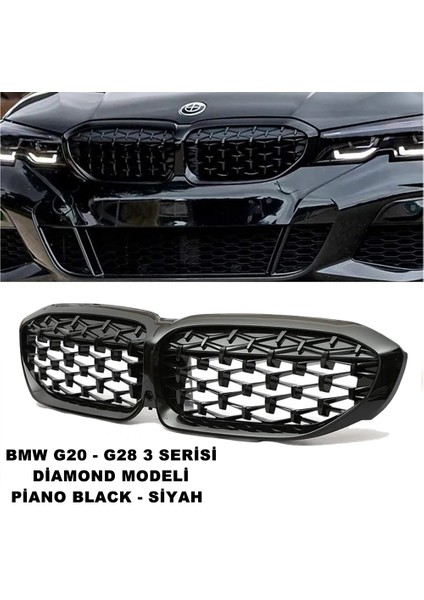 Bmw G20 3 Serisi Diamond Ön Panjur Izgara Böbrek Piano Black 2019 Sonrası 1. Kalite - Caraks