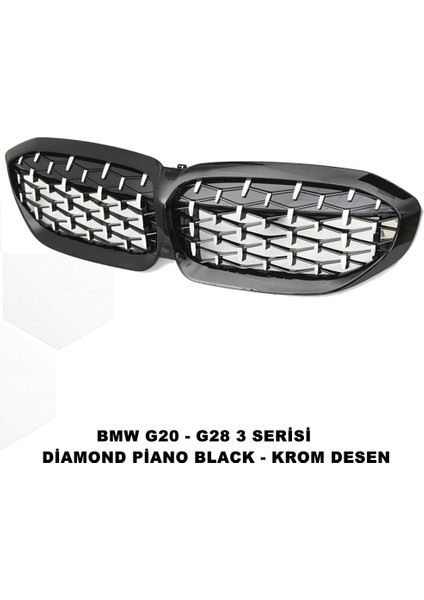 Bmw G28 3 Serisi Diamond Ön Panjur Izgara Böbrek Piano Black & Krom Desen 1. Kalite - Caraks