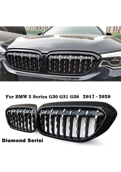 Bmw G30 5 Serisi Diamond Ön Panjur Izgara Böbrek 2017 - 2020 Arası Piano Black & Krom 1. Kalite