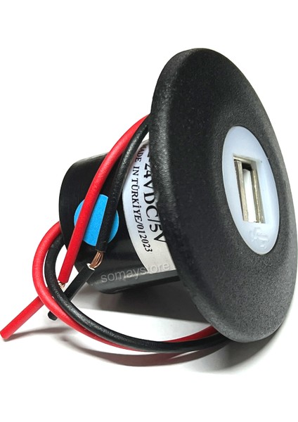 Çiftli USB Paneli Yuvarlak 2.1A 12-24V DV/5A Mavi LED