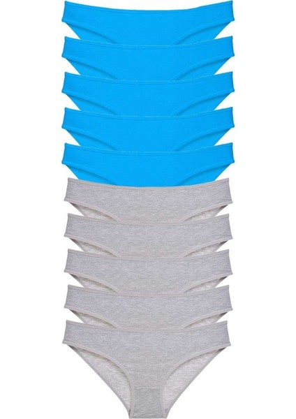 10 Adet Süper Eko Set Likralı Kadın Slip Gri Mavi