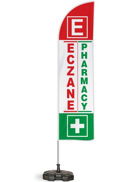 Eczane Pharmacy Yönlendirme Tanıtım ve Reklam Yelken Bayragı Kırmızı Logolu