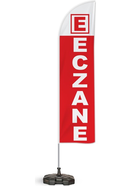 Eczane Yönlendirme Tanıtım ve Reklam Yelken Bayragı Kırmızı Logolu