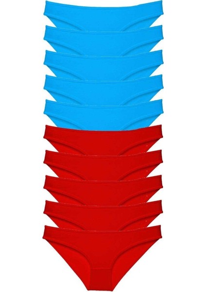10 Adet Süper Eko Set Likralı Kadın Slip Külot Kırmızı Mavi10