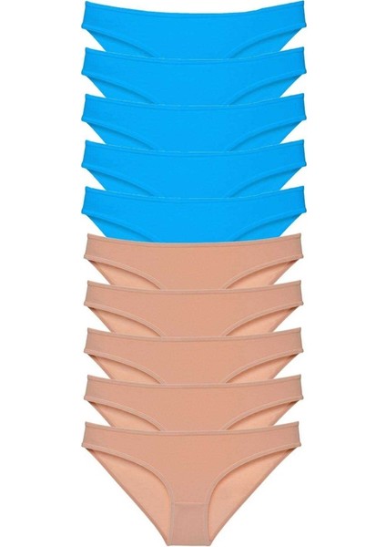 10 adet Süper Eko Set Likralı Kadın Slip Külot Ten Mavi