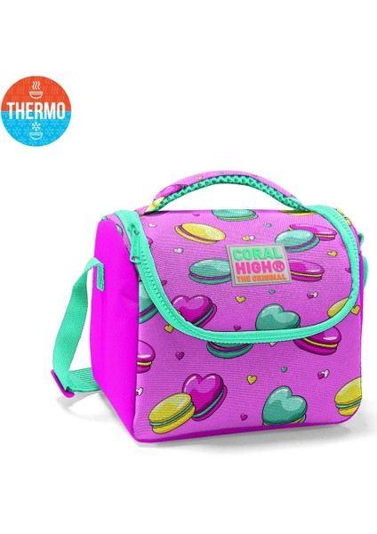 Kids Açık Pembe Su Yeşili Makaron Desenli Thermo Beslenme Çantası 11701