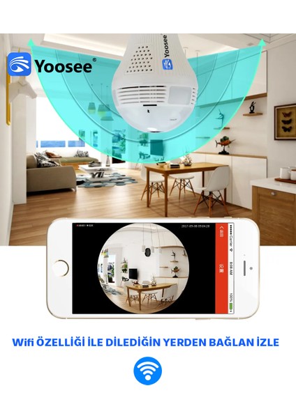 360° Balık Gözü Gece Görüşlü Wifi Ip 2mp Full Hd Kablosuz  Ampul Kamera