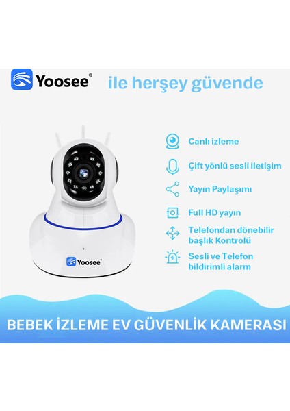 1080P Full Hd Wifi Ip Bebek Izleme Masa Üstü Akıllı Robot 3 Antenli Kablosuz Kamera