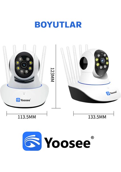 Kablosuz Full Hd 1080P Wifi Ip 5 Antenli Kablosuz 355° Bebek Izleme Güvenlik Kamerası