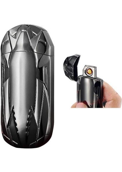Alevsiz Çakmak Rüzgar Geçirmez Dokunmatik Sensör USB Şarjlı Spor Araba Siyah