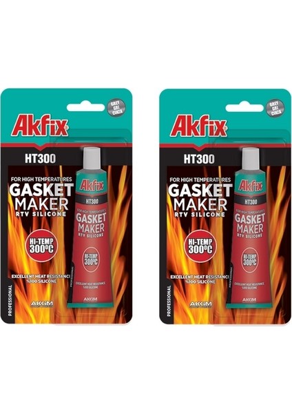 Akfix Ht300 Yüksek Isı Silikonu Sıvı Conta 50 Tüp Kırmızı 2 Adet