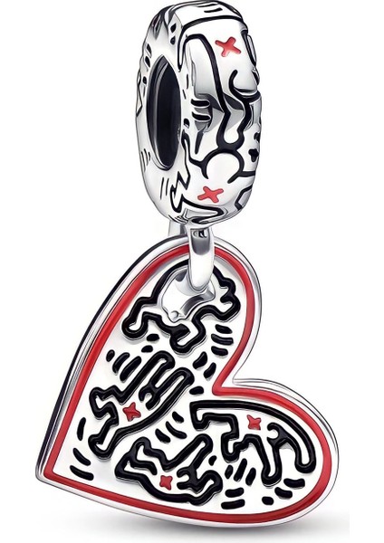 Line Art Heart Keith Harring Charm 925 Ayar Gümüş