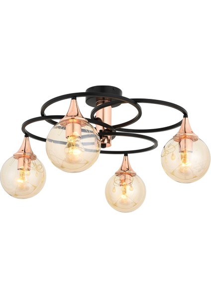 Avonnı AR-1661-4BSY Siyah Boyalı Modern Avize E27 Metal Cam 60CM