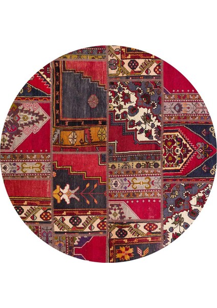Patchwork Desenli Yıkanabilir Pamuk Taban Dijital Baskılı Yuvarlak Halı