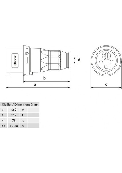 IP44 Cee Norm 5/32A Enversör Düz Fiş 380V - 450V BC1-3505-2050