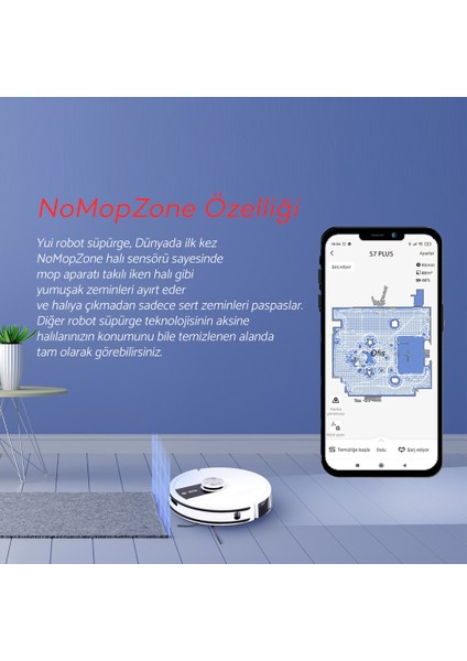 S7 Nomopzone Özellikli Akıllı Robot Vacuum & Mop Süpürge Siyah(Yui Türkiye Garantili)