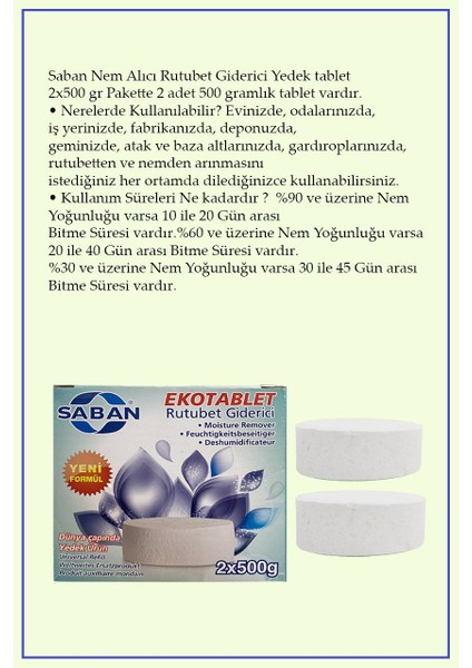 Rutubet Giderici Nem Alıcı Yedek Tablet 2X500 gr - Lavanta Kokulu