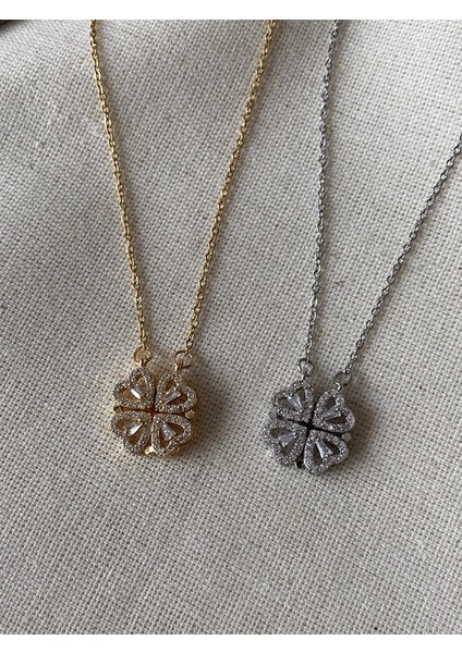 Mıknatıslı Zirkon Taşlı Yonca Kalp Çelik Kolye fiyatları