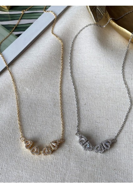 Mıknatıslı Zirkon Taşlı Yonca Kalp Çelik Kolye modelleri