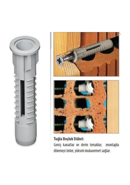 Boşluk Dübel Seti 10 Adet. 10mm Dübel , 6.0X70 Sunta Vidası