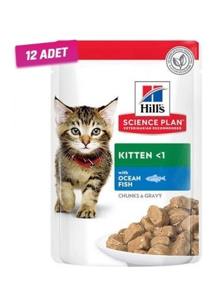 12 Adet - Hill's Science Plan Hill's Kitten Okyanus Balıklı Pouch Yavru Kedi Konservesi 85 gr