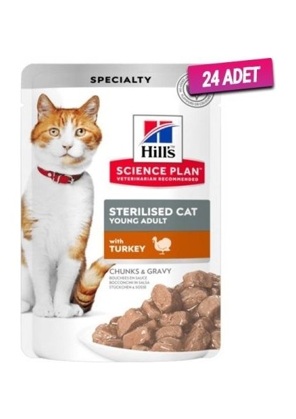 24 Adet - Hill's Science Plan Hill's Sterilised Hindili Pouch Kısırlaştırılmış Kedi Konservesi 85 gr