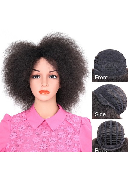 Guangdong Spirit Siyah Sentetik Peruk Yüksek Tature Fiber Sapıkça Kıvırcık Afro Peruk Kısa 6 Inç Kabarık Rulo Peruk Afrika Peruk Tarzı Genişletmek Için Salon  (Yurt Dışından)