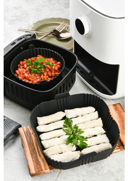Silikon Pişirme Kalıbı Hava Fritözü Kalıbı Airfryer Aksesuar Tüm Fritözlere Uyumlu Siyah indirimleri